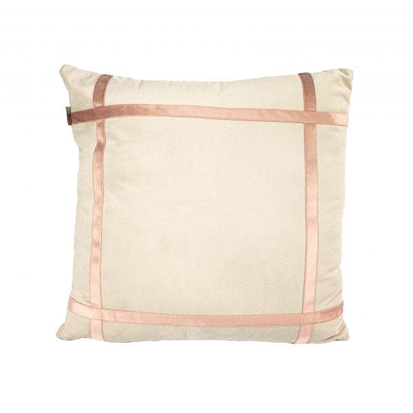 ALMOFADA VELUDO CINZA COM DETALHE QUADRADO ROSÉ